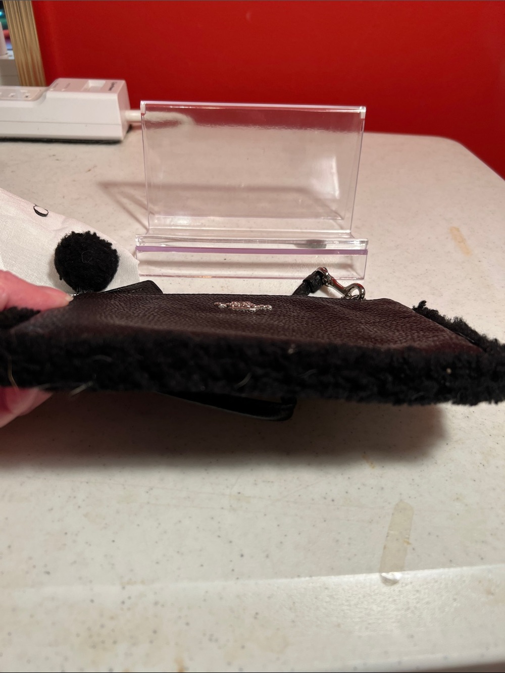 Coach Black Pebbled Leather Shearling-Trim Wristlet - Picture 12 of 14